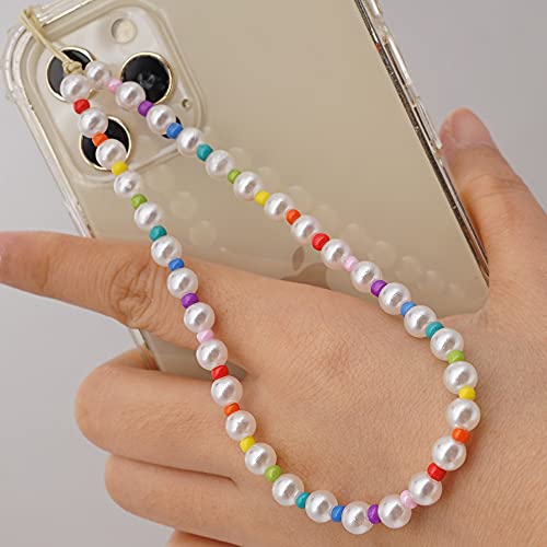 PTNKUIIY Handy Lanyard Anti-Verlorene Handykette，Böhmische Bunte Perlen Telefon Kette Strap Handyanhänger Smiley Gesicht Handy Straps Mobile Handy Schmuck Perlen Anhänger Hängen Chian für Frauen von PTNKUIIY