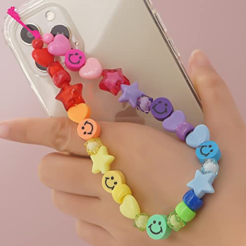 PTNKUIIY Handy Lanyard Anti-Verlorene Handykette，Böhmische Bunte Perlen Telefon Kette Strap Handyanhänger Smiley Gesicht Handy Straps Mobile Handy Schmuck Perlen Anhänger Hängen Chian für Frauen von PTNKUIIY