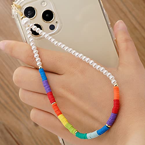 PTNKUIIY Handy Lanyard Anti-Verlorene Handykette，Böhmische Bunte Perlen Telefon Kette Strap Handyanhänger Smiley Gesicht Handy Straps Mobile Handy Schmuck Perlen Anhänger Hängen Chian für Frauen von PTNKUIIY