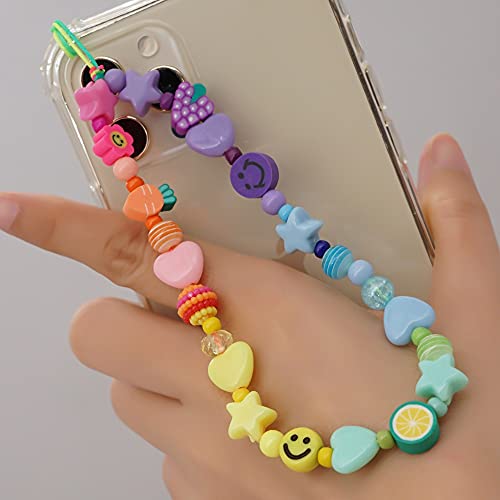 PTNKUIIY Handy Lanyard Anti-Verlorene Handykette，Böhmische Bunte Perlen Telefon Kette Strap Handyanhänger Smiley Gesicht Handy Straps Mobile Handy Schmuck Perlen Anhänger Hängen Chian für Frauen von PTNKUIIY