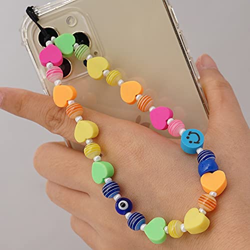 PTNKUIIY Handy Lanyard Anti-Verlorene Handykette，Böhmische Bunte Perlen Telefon Kette Strap Handyanhänger Smiley Gesicht Handy Straps Mobile Handy Schmuck Perlen Anhänger Hängen Chian für Frauen von PTNKUIIY