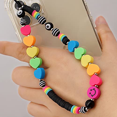 PTNKUIIY Handy Lanyard Anti-Verlorene Handykette，Böhmische Bunte Perlen Telefon Kette Strap Handyanhänger Smiley Gesicht Handy Straps Mobile Handy Schmuck Perlen Anhänger Hängen Chian für Frauen von PTNKUIIY