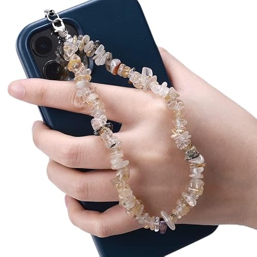 PTNKUIIY Handykette Bunt Handyanhänger, Gradient Natürlicher Kristallstein Kies Handykette Perlen Kette Telefon Lanyard Handy Charm Telefonkette Handyschmuck Handschlaufe Anhänger Kette Für Frauen von PTNKUIIY