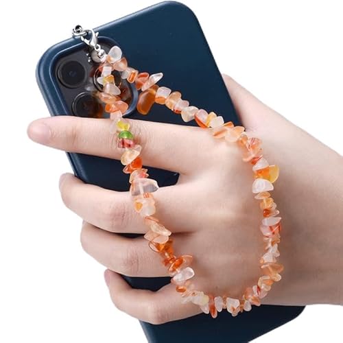 PTNKUIIY Handykette Bunt Handyanhänger, Gradient Natürlicher Kristallstein Kies Handykette Perlen Kette Telefon Lanyard Handy Charm Telefonkette Handyschmuck Handschlaufe Anhänger Kette Für Frauen von PTNKUIIY