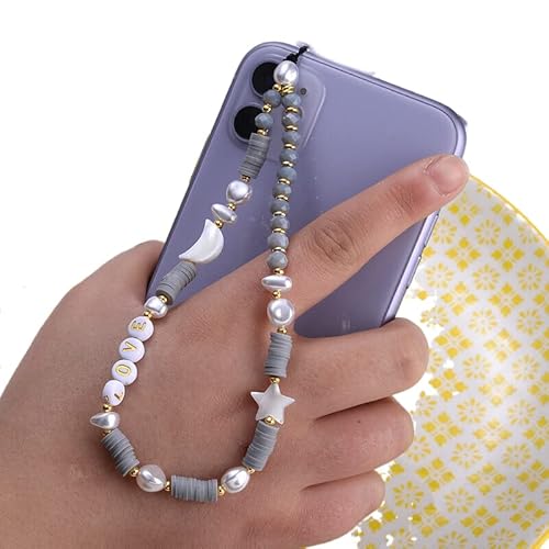 PTNKUIIY Handykette Perlen Bunt Handyanhänger, Böhmische Anti-Verlorene Handykette Mond Stern Telefon Anhänger Perlen Telefon Kette Strap Perlenkette Handy Charm Schlüsselanhänger Dekoration von PTNKUIIY