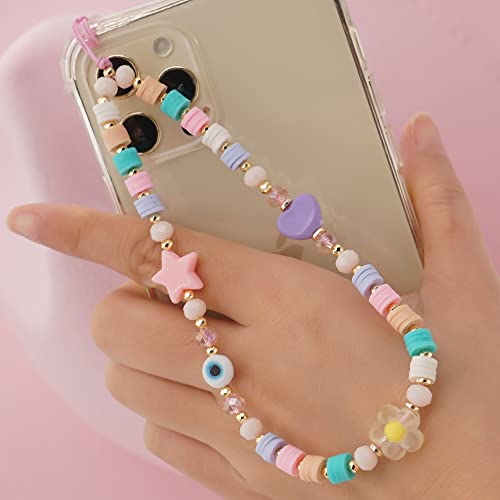 PTNKUIIY Handykette Perlen Handyanhänger, Böhmen Stil Bunte Perlen Telefon Kette Anti-Verlorene Handy Straps Acryl Handyschmuck Handgelenk Lanyard Schlüsselband für Frauen, Auto Schlüsselanhänger von PTNKUIIY