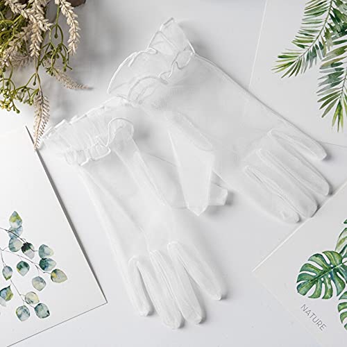 PTNKUIIY Hochzeit Braut Handschuhe,Tüll Kurze Vintage Abendhandschuhe Opern Party Handschuhe Sommer Sonnenschutz Transparent Netzstoff Mesh Handschuhe Damen Fasching Kostüm Accessoires,Weiß von PTNKUIIY