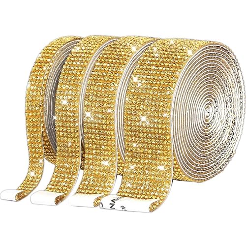 PTNKUIIY Kristall Strass Diamant Band,1 Yard * 1cm Breite Selbstklebendes Kristall Diamant Bänder Aufkleber Bling Strassband für Telefon Dekoration DIY Kunsthandwerk Basteln Projekt -Gold von PTNKUIIY