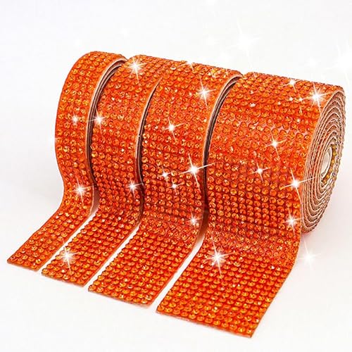 PTNKUIIY Kristall Strass Diamant Band,3 Yard * 1cm Breite Selbstklebendes Kristall Diamant Bänder Aufkleber Bling Strassband für Telefon Dekoration DIY Kunsthandwerk Basteln Projekt -Orange von PTNKUIIY