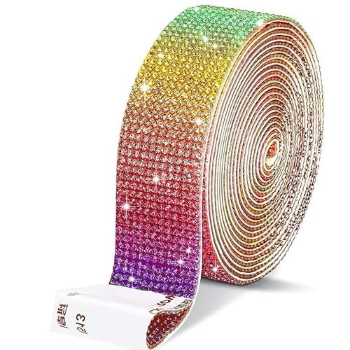 PTNKUIIY Kristall Strass Diamant Band,5 Yard * 2cm Breite Selbstklebendes Kristall Diamant Bänder Aufkleber Bling Strassband für Telefon Dekoration DIY Kunsthandwerk Basteln Projekt -Bunt von PTNKUIIY