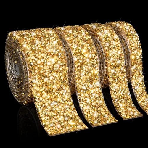 PTNKUIIY Kristall Strassband Rolle Selbstklebende,3 Yard * 30mm Harz Diamant Band Selbstklebendes Strass Bling Band Diamant Dekoration Aufkleber für Auto Handwerk Hochzeit Dekoration -Gold von PTNKUIIY