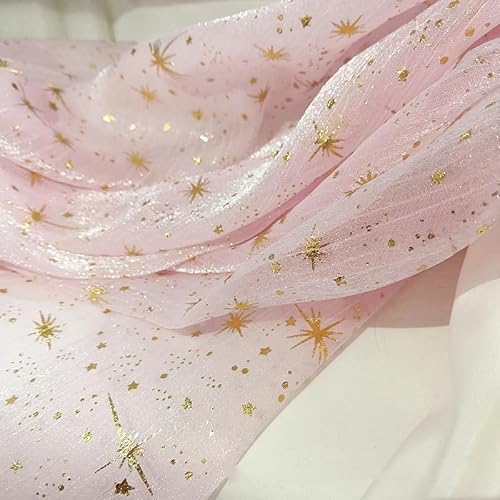 PTNKUIIY Organza Stoffe zum Nähen 150cm*1m Stern Glitzer Optik Leichter Glanz Stoff zum Dekorieren Basteln Sparkly Stoff für DIY handgemachte Kleidung Hochzeit Kleid Gardine Vorhänge Tischdeck-Rosa von PTNKUIIY