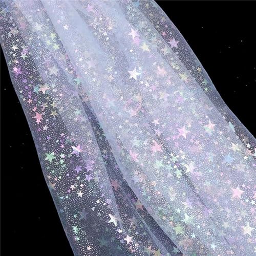 PTNKUIIY Tüll Stoff 155cm * 5m Glitzer Tüll Dekostoff mit fünfzackiger Stern Kostümstoff zum Nähen Netzstoff Sparkly Stoff für DIY Kleidung Tischedeko Geschenk Bogen Gardine Vorhänge -hellblau von PTNKUIIY