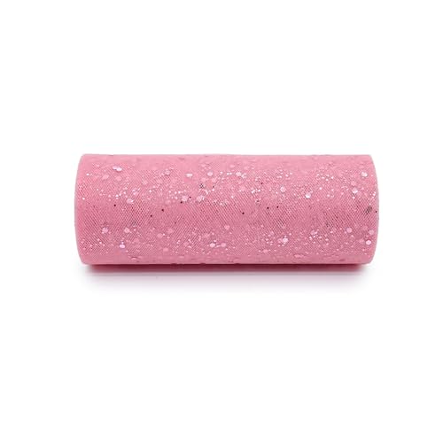 PTNKUIIY Tüllstoff Deko, Glitter Tüll Rollen,15cm * 10 Yard Glitzertüll mit Klein Pailletten Dekostoff Tüllband für DIY Tutu Rock Nähen Hochzeit, Party,Geschenkverpackung Schleife Tischedeko-Rosa #3 von PTNKUIIY