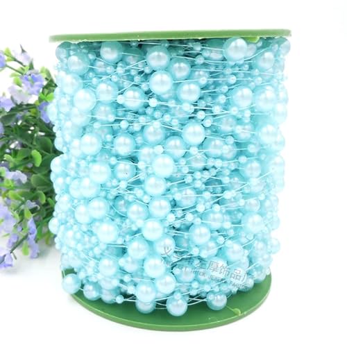 Perlengirlande,60m Perlenband Perlenkette Deko Perlenschnur mit Angelschnur für DIY Basteln Tischdeko Braut Haarschmuck Ohrringe Halskette Brautstrauß Weihnachten Party Perlenhochzeit Deko,Blau von PTNKUIIY