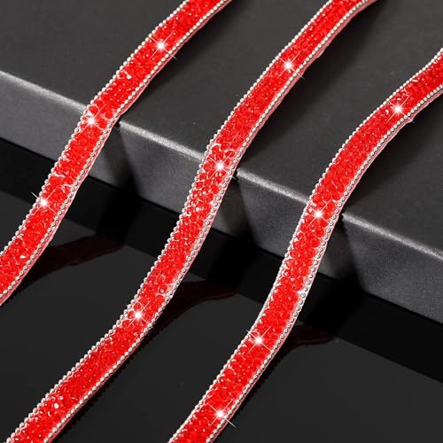 Selbstklebende Kristall Strass Diamant Band, 10 Yard * 10mm Bling DIY Strassbänder Glitzersteine Strasssteine DIY Dekoration Bling Diamant Aufkleber für Event Hochzeit Party Auto Telefon -Rot von PTNKUIIY