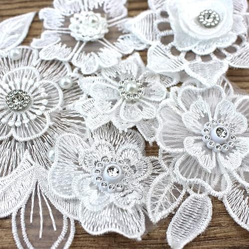 Spitzenpatches,23 Stücke Weiß Schmetterling Blumen Stickerei Nähen Aufbügeln Spitze Organza Spitze Stickerei Nähen auf Flecken Spitze Blumen Aufnäher Stickpatches Applikationen Patches zum Dekorieren von PTNKUIIY