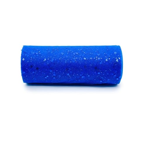 Tüllstoff Deko, Glitter Tüll Rollen,15cm * 10 Yard Glitzertüll mit Klein Pailletten Dekostoff Tüllband für DIY Tutu Rock Nähen Hochzeit, Party,Geschenkverpackung Schleife Tischedeko-Dunkelblau #2 von PTNKUIIY