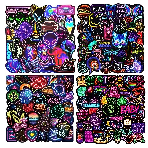 Aufkleber 200 Stück Neon Sticker Set Wasserfeste Vinyl Sticker Decals Coole Graffiti Sticker für Laptop Skateboard Scrapbook Trinkflasche MacBook IPad Handy Tagebuch Tassen Moped Fahrrad Koffer usw von ZYZYZK