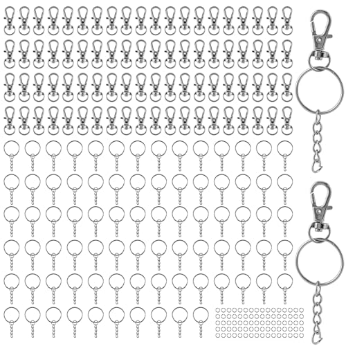 PUCSIQ 80 Stuck 31x11mm Schlüsselringe mit Karabinerhaken Schlüsselanhänger Ringe Drehbare Karabinerverschlüsse mit 80 Stuck 25mm Kette und 80 Stuck 8mm Öffnung für Tasten von PUCSIQ