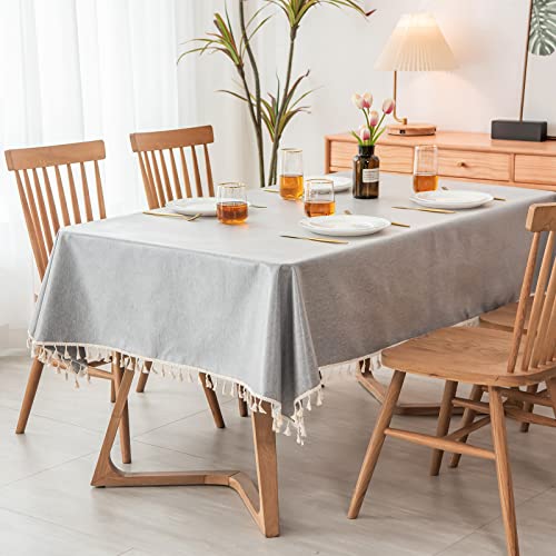 Tischdecke, Polyester Stoff wasserdichte Tischdecken, Rechteck Falten freie Quaste Tischwäsche für Küche Essen, Party, Urlaub (140 x 200 cm, Grau) von PUDSIRN