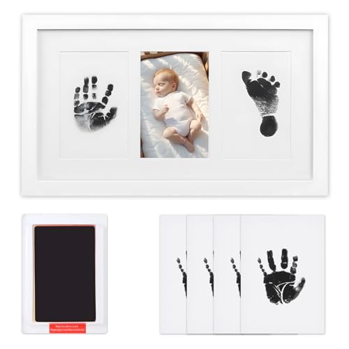 PUERFOCA Baby Hand- und Fußabdruck-Fotoalbum, Schwarz, 23.5*37cm, Klassisch, Holzrahmen, Poliert, Clean Touch Stempelkissen, 15.4 cm x 10.8 cm von PUERFOCA