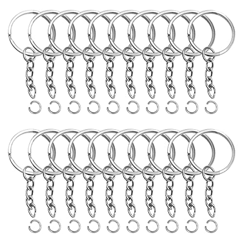 Schlüsselanhänger Mit Kette 100 Stück 25mm Schlüsselring Schlüsselbund Keyring Chain,Schlüsselkette für Basteln Silber Ringe Spaltringe für Schlüssel Handwerk DIY von PUERHUACI