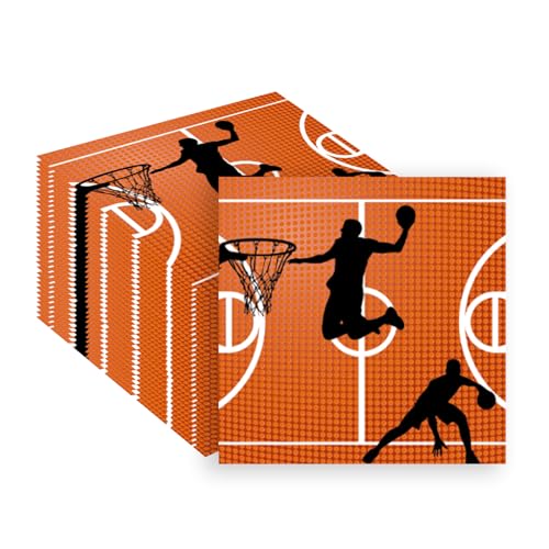 Basketball-Papierservietten, 33 x 33 cm, Cocktail-Servietten, Einweg-Servietten, Sport-Themen-Dekorationen für Kinder, Babyparty, Geburtstagsparty, Basketball-Mottoparty-Zubehör, 48 Stück von PUEVENYI