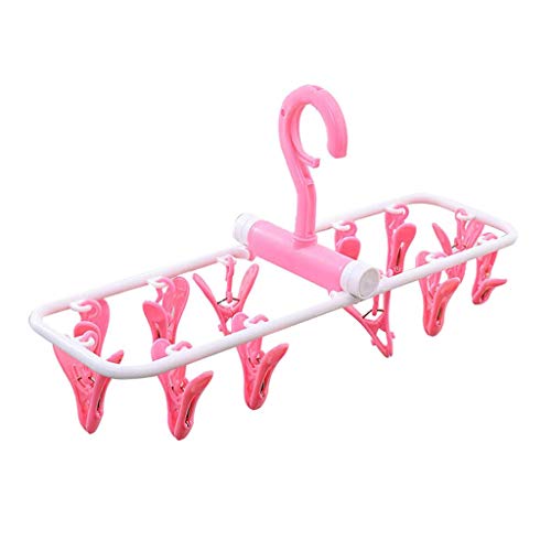 PUJIANA Kleiderbügel, Kleider-Organizer, Faltbarer Wäscheständer, Wäscheklammern, Kleiderbügel, Kleiderbügel for Unterwäsche, Socken, Rosa(Pink) von PUJIANA