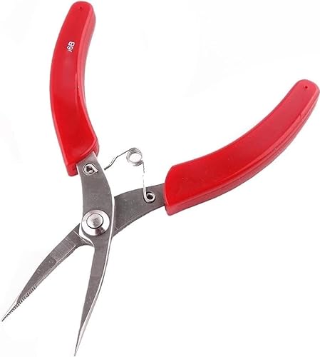 PUJIANA Spitzzange, 1PK-396B 5-Zoll-Import Kleine Spitzzange aus Edelstahl Roter Griff Mit Zähnen Zange mit Langer Öffnung 130 mm von PUJIANA