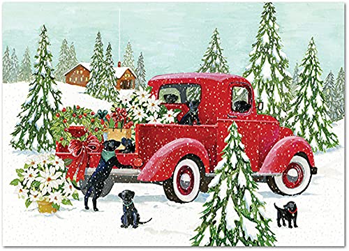 PUNCH STUDIO Weihnachtskarten mit rotem Truck, 12 Stück (50400) von PUNCH STUDIO