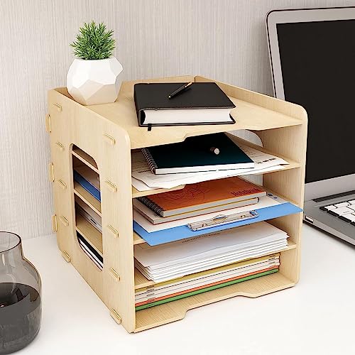 PUNCIA Dokumentenablage A4 Briefablage 5 Ablagefächer Holz Schreibtisch Datei Organizer Papierablage Aktenaufbewahrung Ablagesystem Dokumentenhalter Ordner für Büro Arbeitszimmer Schule Office von PUNCIA