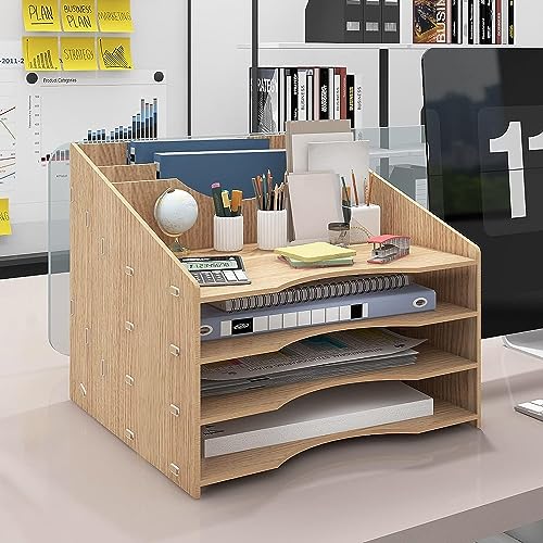 PUNCIA Dokumentenablage A4 Briefablage Ablagefächer Holz Schreibtisch Datei Organizer Papierablage Aktenaufbewahrung Ablagesystem Dokumentenhalter Ordner für Büro Arbeitszimmer Schule Office von PUNCIA