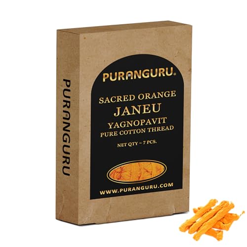 PuranGuru Handgefertigtes orangefarbenes Janu-Garn, 7 Stück pro Box, 81,3 cm, reine Baumwolle, Janoi-Faden, Heiliger Yagnopavit Upanayana Sanskara, Kesar Janaeu Sai Puja Faden, Brahmane Janeva von PURANGURU