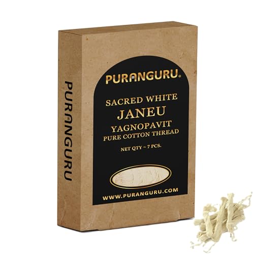 PuranGuru Handgefertigtes weißes Janu-Faden, 7 Stück pro Box, 81,3 cm, reine Baumwolle, Janoi-Faden, Heiliges Yagnopavit Upanayana Sanskara, Janaeu Spirituelles Puja-Garn, von PURANGURU