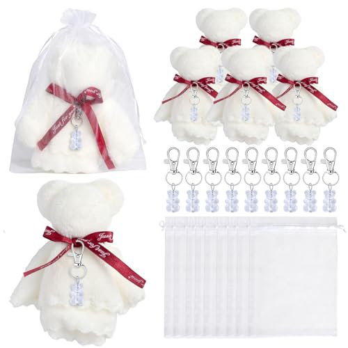 5/10 Stück Plüschbär-Schlüsselanhänger mit Organza-Beutel und Handtüchern für Gäste, Babypartys, Geburtstagsparty, Plüschbär-Schlüsselanhänger mit Organza-Beuteln, Dankeskarten 5/10 Stück Plüschbär-Schlüsselanhänger mit Organza-Beutel und Handtüchern für Gäste, Babypartys, Geburtstagsparty, Plüschbär-Schlüsselanhänger mit Organza-Beuteln, Dankeskarten von PURPLELILY