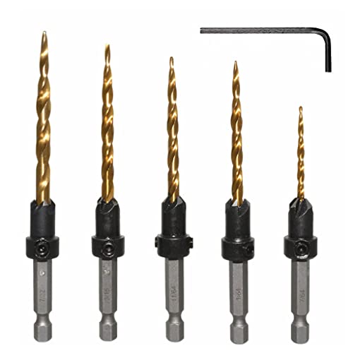 5-teiliges Speed-Stahl-Senkerbohrer-Set für Metall, 7/64 Zoll, 9/64 Zoll, 11/64 Zoll, 3/16 Zoll, 7/32 Zoll Zählerbohrer-Set für Metall, Zählerbohrer-Set für Holz von PURPLELILY