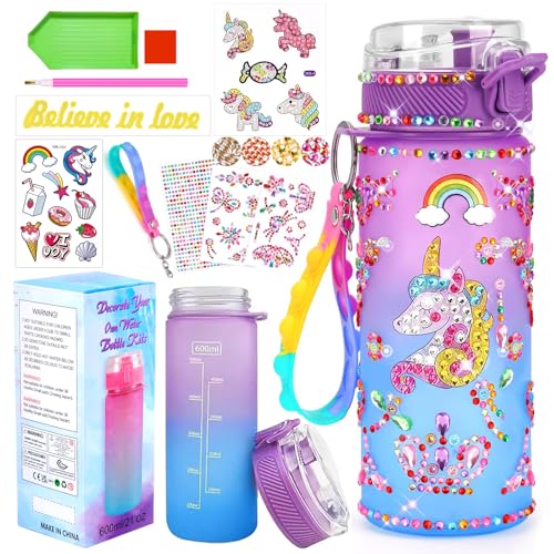 PUWOWYE Einhorn Geschenke für Mädchen 5 6 7 8 9 10 Jahre, Trinkflasche Bastelset Kinder ab 6 8 10 11 Jahre DIY Wasserflasche Basteln Diamond Painting Kinder Geburtstag Spielzeug Mädchen 4-12 Jahre von PUWOWYE