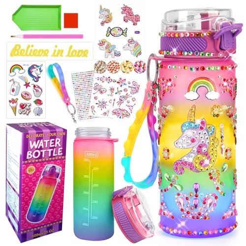 PUWOWYE Einhorn Geschenke für Mädchen 5 6 7 8 9 10 Jahre, Trinkflasche Bastelset Kinder ab 6 8 10 11 Jahre DIY Wasserflasche Basteln Diamond Painting Kinder Geburtstag Spielzeug Mädchen 4-12 Jahre von PUWOWYE