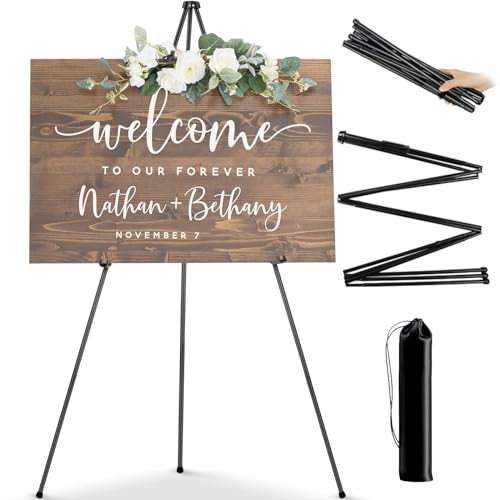 PUWOWYE Künstler Staffelei Stand, 160cm Verstellbares Stativ Tisch Kunst Leinwand Malerei Display, Easy Folding Studio Teleskop Boden Staffeleien für Hochzeit Poster Innen Außen, Schwarz von PUWOWYE