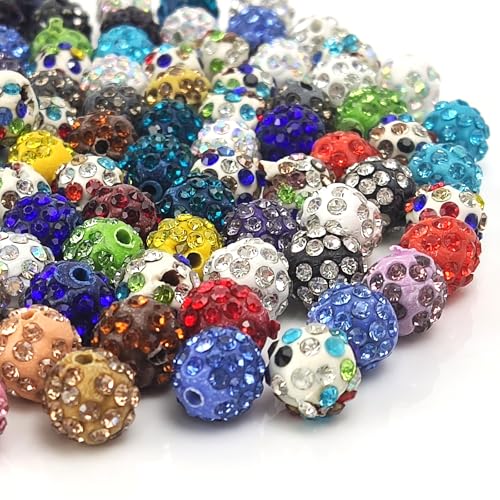 120 Stück Strass-Perlen zur Schmuckherstellung, 10 mm bunte Ton-Strassperlen, glitzernde Strassperlen zum Basteln, für Armbänder, Halsketten, Ohrringe und Weihnachtsdekorationen von PUYTTENPP