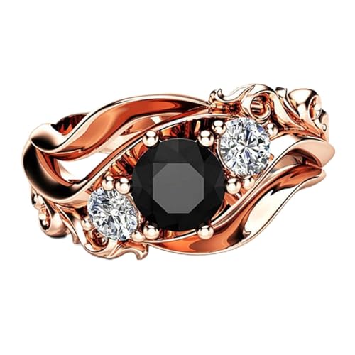 PUYYDS Hexenring Einzigartiger schwarzer Stein Zinkenfassung Twist Band Design Rose Gold Farbe Frauen Engagement Fingerringe Großhandel von PUYYDS