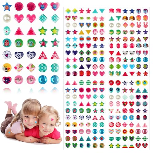 240 Stück Sticker Mädchen, Klebeohrringe Mädchen, Klebeohrringe für Mädchen, Sticker Kinder Mädchen, Sticker Glitzer, Aufkleber, 3D Kristall Ohrringe, Aufkleber für Mädchen und Kinder von PVFZXS