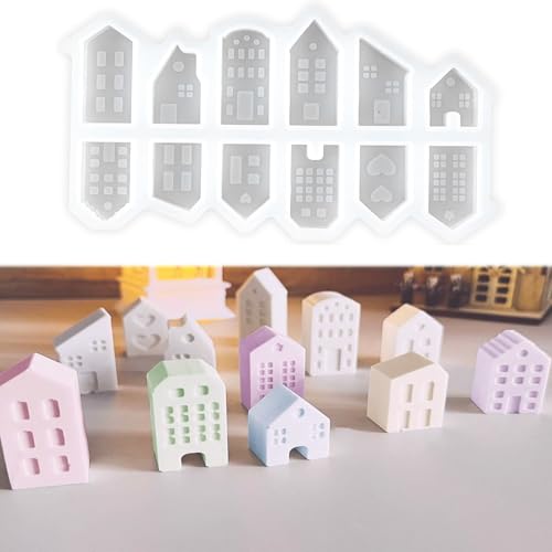 Silikonformen Giessformen Haus, 12 Pcs Mini Silikonform Haus,DIY Silikonform Häuser Gießform Haus Kerzenform von PVFZXS