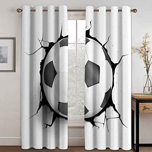 PVMLVM Gardinen Vorhang Blickdicht Schlafzimmer Verdunklungsvorhänge 3D Digitaldruck Schwarz-Weiß-Fußball Schallschutz Ösen Vorhang Für Wohnzimmer Kinderzimmer Küche Fenster 170x200cm(Bxh) von PVMLVM