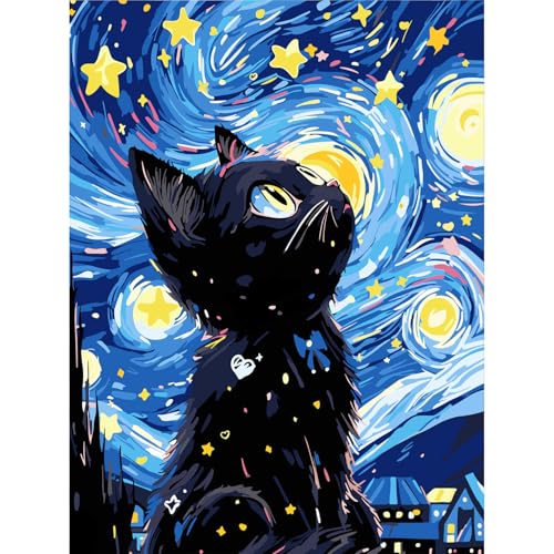 PVOODIRE Malen Nach Zahlen Erwachsene,Malen Nach Zahlen ab 9 Jahre Mädchen, Malen Nach Zahlen Erwachsene Katze Kits für Home Wall Decor 30x40cm von PVOODIRE