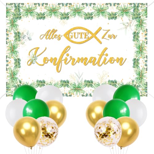 Konfirmation Deko Banner 180x110cm, Alles Gute Partybanner und 14 Pcs Luftballons für Jungen Mädchen, Hänge Dekoration zur Konfirmation Party Kommunion Confirmation Deko von PVTXFK