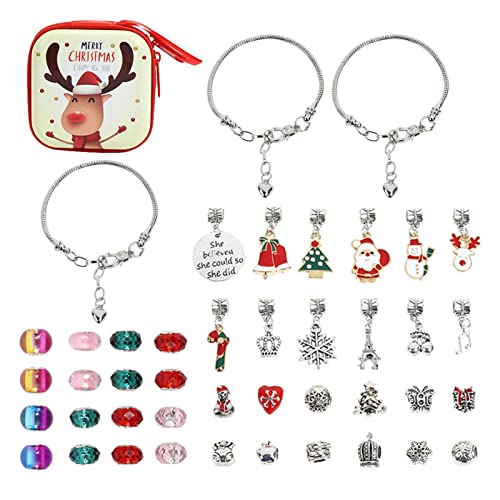 PW TOOLS Mädchen Spielzeug Bettelarmband Bastelset, Weihnachtsschmuck Bastelset für Mädchen, Weihnachts Perlen Armband Set mit 3 Armbändern, Schmuck Geschenkset für Mädchen von PW TOOLS