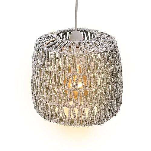 PW TOOLS Papierseil Lampenschirm Rattan Lampenschirm Boho Lampenschirm Anhänger Lichtschirm Deckenventilator Lichtabdeckungen für Tischlampe, Wandlampe, Stehlampe, Kronleuchter von PW TOOLS