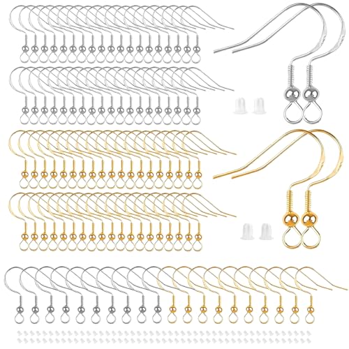 Ohrringe Selber Machen Set,Ohrringe Selber Machen,200 Stück Ohrringe Basteln Set,925 Sterling Ohrring Haken Hypoallergene Silber und Gold mit Silikon Ohrring Stopper,für DIY Ohrhänger von PWCTNT